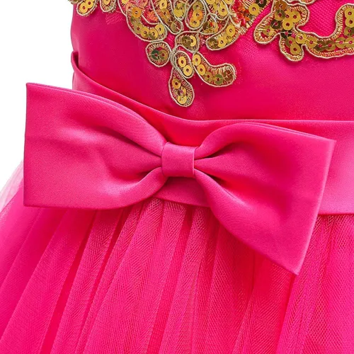Miniatura 4 de ODASDO Vestido de niña de flores para niña, con lentejuelas, lazo, tutú, princesa, para boda, dama de honor, cumpleaños, fiesta, desfile, 6M-11T
