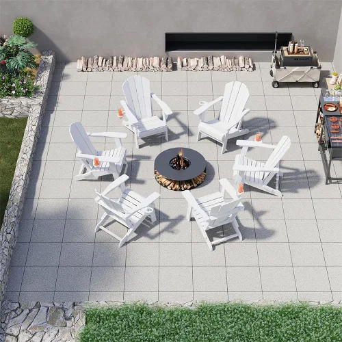 Miniatura 15 de Silla plegable Adirondack con portavasos, juego de 2, sillas de plástico HDPE para exteriores, resistentes a la intemperie, aspecto de madera real