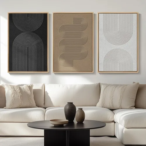 Arte abstracto neutro en blanco y negro para sala de estar, 3 cuadros de impresiones en lienzo, para paredes, imágenes geométricas minimalistas para