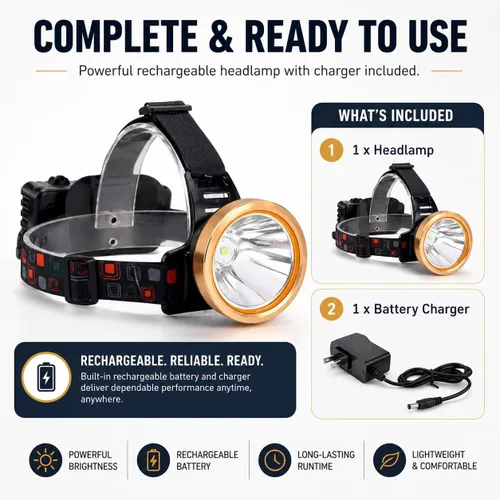 Miniatura 7 de Linterna frontal recargable súper brillante para caza de capullos, linterna LED con fuente de alimentación, linterna impermeable para caza al aire