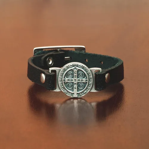Miniatura 6 de Intercession Pulsera de protección de cuero genuino de San Benito - Hecho en Brasil