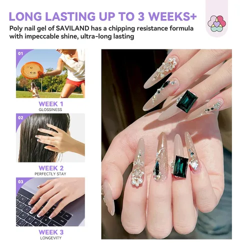 Miniatura 6 de SAVILAND Kit de uñas de polygel sin hema para regalo bonito: kit de inicio de uñas de polygel de 36 colores con solución deslizante y mini lámpara