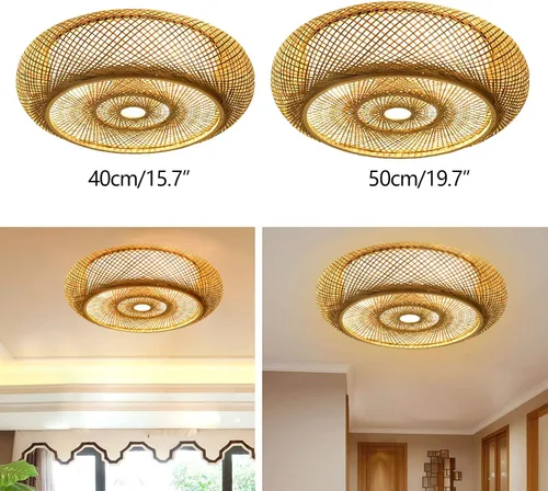 Miniatura 7 de Lámpara moderna de 3 luces, lámpara de interior, lámpara de techo vintage de bambú, lámpara colgante de linterna de ratán para cocina, comedor