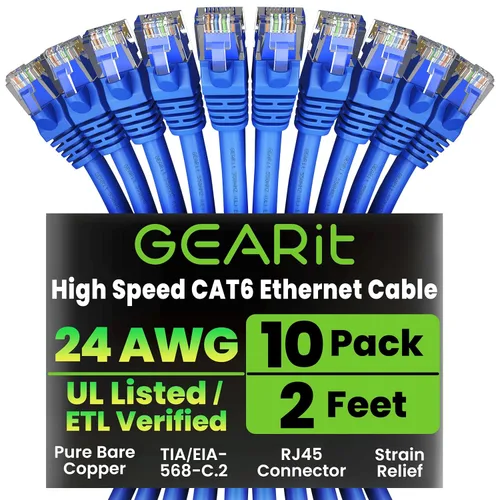 Miniatura 82 de Paquete de Cable Ethernet Cat 6 GEARit - Pack de 10 cables de conexión Ethernet Cat6 de 15 pies Cable de conexión de red RJ45, conectores dorados
