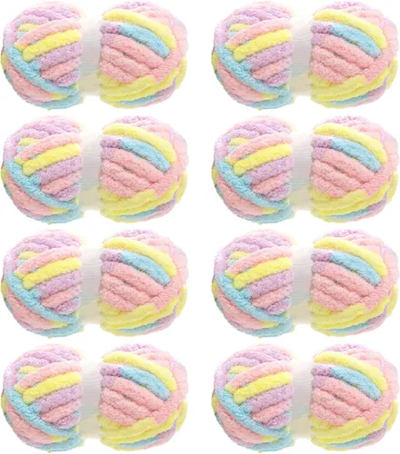 Miniatura 20 de MABOZOO Hilo Grueso Tie Dye para Tejer a Ganchillo Paquete de 8, Hilo de Chenilla Jumbo Esponjoso, Hilo de Felpa Suave Voluminoso, Hilo Gigante