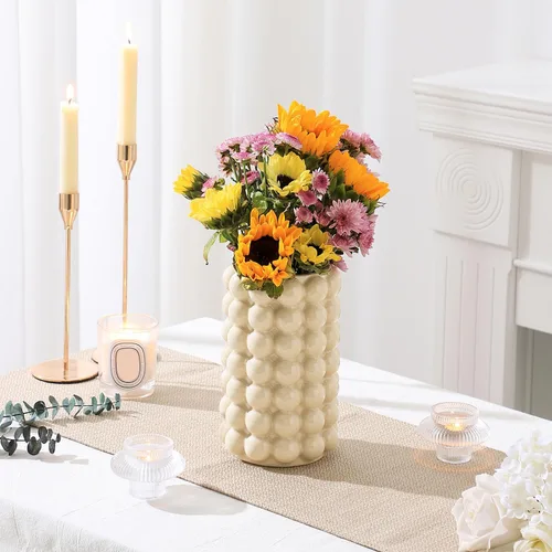 Miniatura 3 de Florero de burbujas, florero de cerámica beige para decoración bohemia, jarrones de cerámica para decoración moderna del hogar, jarrones decorativos