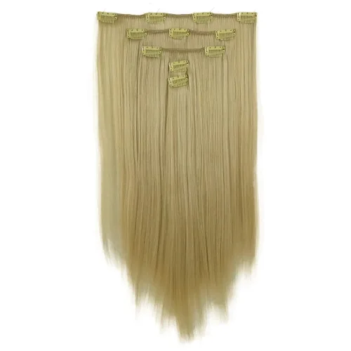 Miniatura 3 de Lydell Juego de 5 extensiones de cabello sintético con clip de 20 pulgadas de largo y lacio para mujer (12TT26 marrón con reflejos)