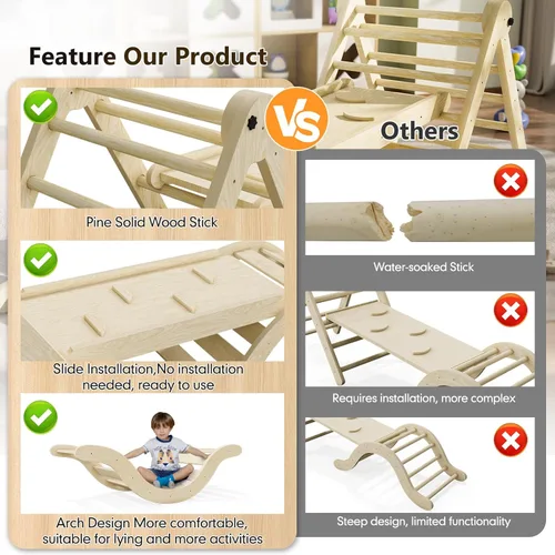 Miniatura 3 de bbgroundgrm Pikler - Juego de triángulos escalador 5 en 1, juguetes de escalada para niños pequeños plegables con rampa y arco para gimnasio