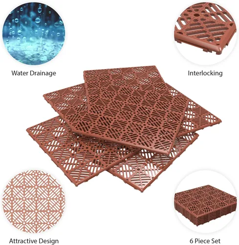 Miniatura 4 de Baldosas para terraza - Pack de 6 adoquines - Baldosas entrelazadas de polipropileno para patio - Pisos al aire libre para terraza, porche, garaje