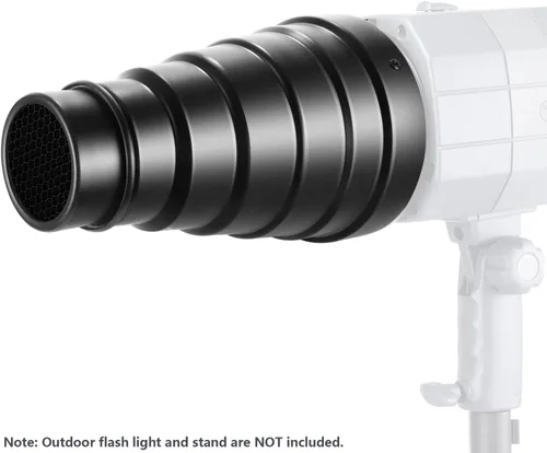 Miniatura 5 de Neewer Kit de Snoot cónico de aleación de aluminio mediano con rejilla de panal y 5 filtros de gel de color para Bowens Mount Studio Strobe