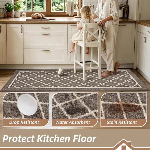 Miniatura 3 de BEQHAUSE - Alfombras de cocina antideslizantes para piso 2 piezas Alfombras de cocina y tapetes antideslizantes lavables Alfombra de cocina