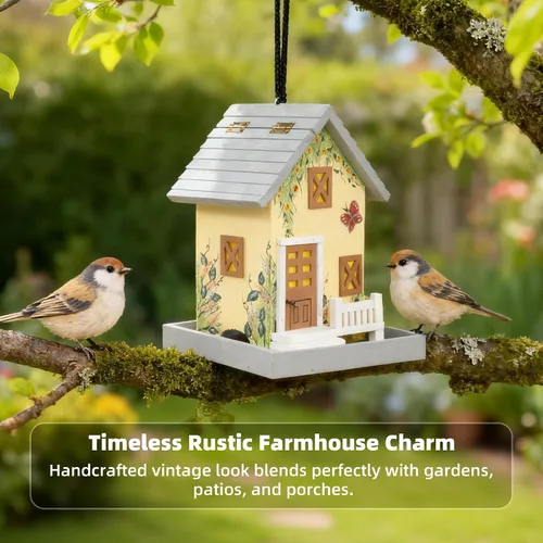 Miniatura 3 de MEWANG Comedero colgante para pájaros al aire libre, casa decorativa de madera para pájaros sin cámara para colibríes, cardenales y pájaros azules