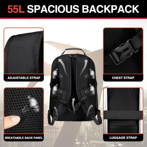 Miniatura 4 de Z-MGKISS Mochila de viaje, mochila grande de viaje para laptop para hombres y mujeres con mochila comercial aprobada por la aerolínea TSA, Negro-2