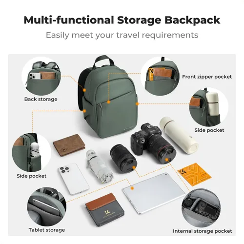 Miniatura 3 de K&F CONCEPT Mochila para cámara, bolsa ligera para fotógrafos, bolsa de fotografía portátil compatible con Canon/Nikon/Sony, color verde verde