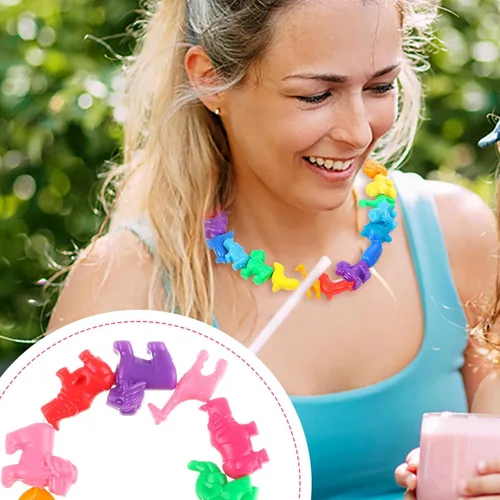 Miniatura 6 de 200 cuentas con forma de animal mixto, coloridas cuentas espaciadoras de animales marinos y de la selva, cuentas de plástico del zoológico, cuentas