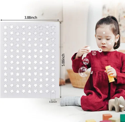 Miniatura 2 de Calcomanías de estrella plateada de 0.3 pulgadas de diámetro, 1080 piezas, 10 hojas, calcomanías de recompensa para niños, ideales para gráficos