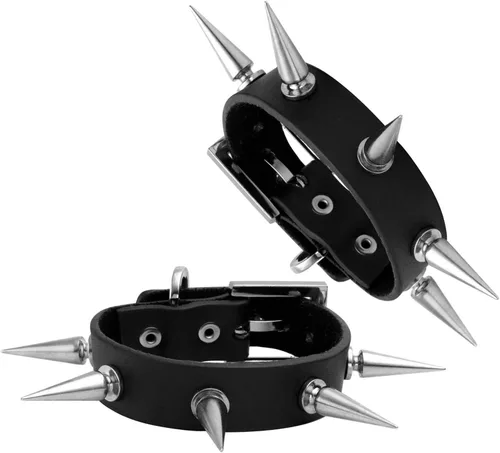 Miniatura 3 de MILAKOO 2 pulseras de piel sintética estilo punk con remaches acentuados