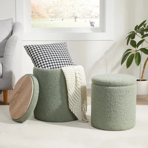Miniatura 10 de Royal Windsor Boucle - Juego de 2 otomanas redondas con almacenamiento, taburete pequeño para sala de estar, mesa de centro pequeña, taburete