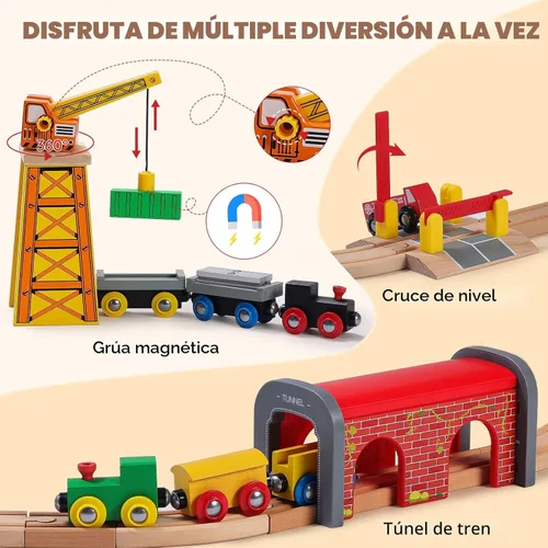 Miniatura 4 de SainSmart Jr. Juego de tren de madera de 112 piezas para niños pequeños – Pistas de tren de doble cara, compatibles con Brio, Thomas, Melissa & Doug