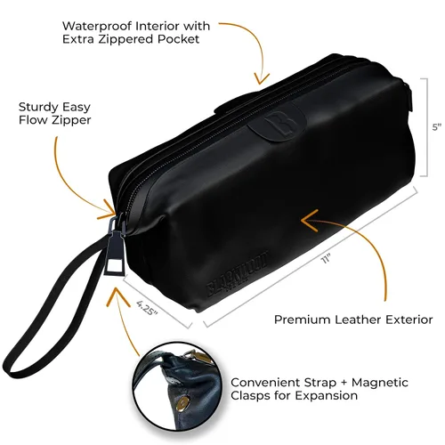 Miniatura 2 de Blackwood For Men Signature Dopp - Bolsa de viaje portátil hecha de piel auténtica de alta calidad, duradera, impermeable, totalmente lavable