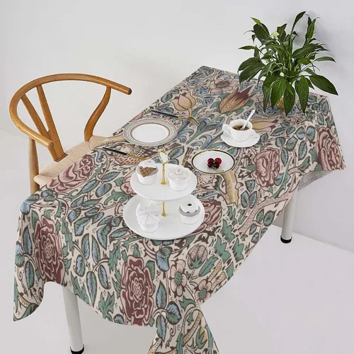 Miniatura 15 de Mantel de Mesa William Morris, Diseño Original William Morris Rústico de Granja Familiar con Estampado Étnico Mínimo para Decoración de Fiesta