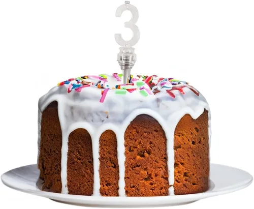 Miniatura 7 de Juego de velas y número iluminado multicolor para torta de cumpleaños, 5 unidades, 3, Multicolor