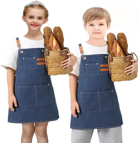 Miniatura 7 de 2 unids niños lona delantal para niño y niña cocina pintura herramienta de trabajo niños delantal