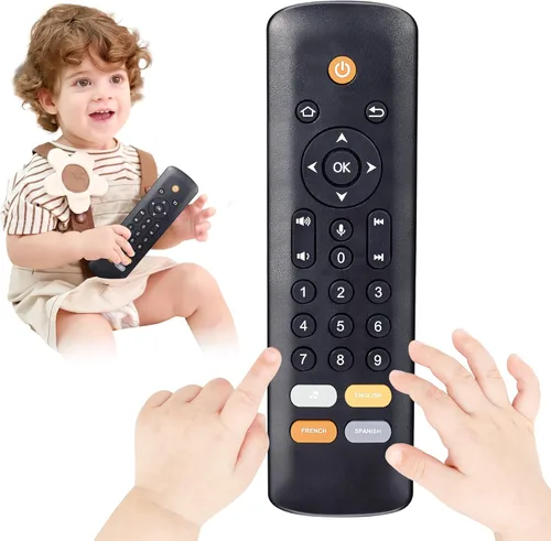 Juguete remoto de TV para bebé, juguete realista con luces y sonidos, 3 idiomas (inglés, español y francés), juguetes musicales de aprendizaje,
