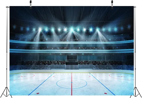 Miniatura 4 de BELECO Telón de fondo deportivo de hockey sobre hielo de 5 x 3 pies para fotografía, estadio, estadio, arena, pista de hielo, luces de escenario