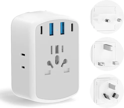 Miniatura 12 de Olcorife PD25W Mini adaptador de viaje, adaptador de corriente universal con 2 USB-C 1 USB-A, adaptador de enchufe internacional, esenciales