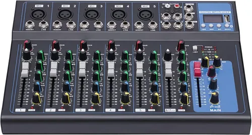Miniatura 11 de Mezclador de audio Bluetooth Live Studio de 4 canales, pantalla LED, consola de mezcla USB profesional con ecualizador de 3 bandas, consola