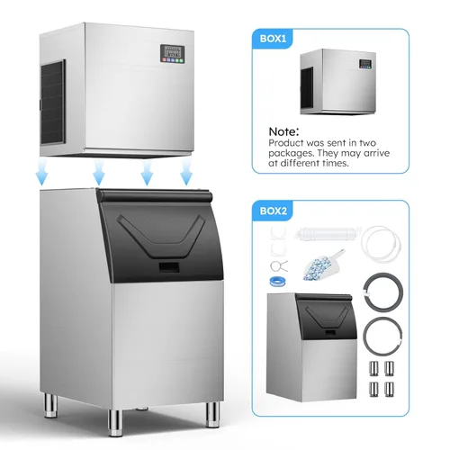 Miniatura 7 de Commercial Ice Machine 550LBS/24H,Storage 400LBS,Large Industrial Ice Maker,Ice Ready in 5-15min,with Self-Cleaning Mode,with Timing Function,30