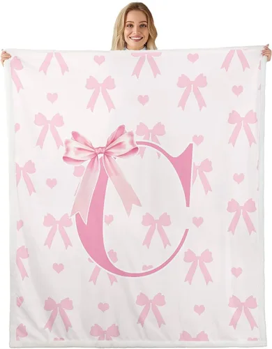 Miniatura 17 de Manta de franela rosa con lazo, estilo princesa, manta de forro polar de ensueño para decoración del hogar, sofá, sofá, manta romántica de forro