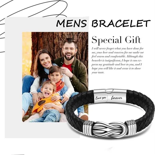 Miniatura 6 de Regalo para hombres, pulsera de cuero trenzado negro con infinito para hombres, papá, marido, novio, hijo, nieto, hermano, sobrino, tío