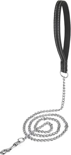 Miniatura 13 de Correa de cadena de metal chapado en cromo con mango acolchado suave para perros pequeños (S, mango negro)
