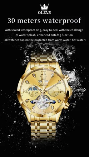 Miniatura 65 de OLEVS Reloj de pulsera automático con diseño de esqueleto para hombre, de lujo, con diamantes de lujo, de acero inoxidable, calendario, reloj