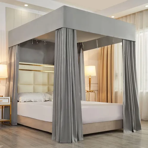 Miniatura 6 de Mengersi Cortina de cama con poste de cuatro esquinas de princesa para niñas, adultos y niños (tamaño matrimonial, mariposa azul)