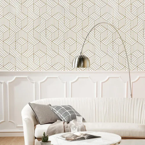 Miniatura 5 de Wenmer - Papel tapiz con estampado geométrico hexagonal de 17.71 x 708 pulgadas, papel adhesivo extraíble, autoadhesivo, vinilo para uso doméstico