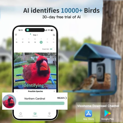 Miniatura 4 de Alimentador para pájaros con cámara con energía solar: Alimentador inteligente para pájaros con cámara de 2K de alimentación en vivo para el patio