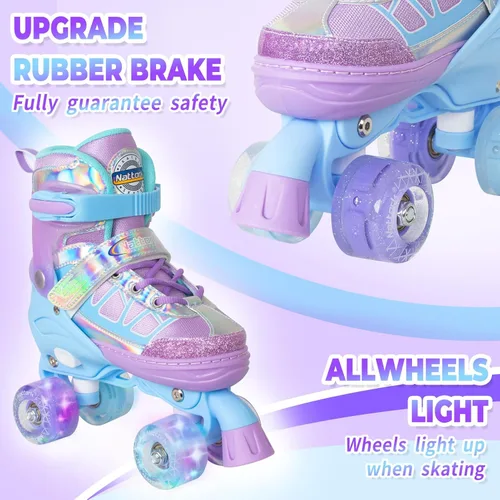 Miniatura 2 de Nattork Patines de ruedas para niños y niñas, 4 tamaños ajustables con ruedas iluminadas para niños principiantes para interiores y exteriores Cielo