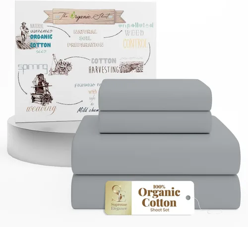 Miniatura 17 de Purity Home juego de sábanas suaves y frescas de 300 hilos de tejido de percal de 100 % algodón orgánico, sábana bajera para colchones de hasta 18