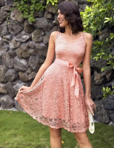 Miniatura 7 de Dressystar Vestido con encaje floral y cuello en V para mujer ideal para dama de honor fiesta y baile de graduación
