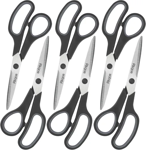 Miniatura 12 de Tijeras, Rkqoa - Juego de 6 tijeras de 20,32 cm para todo uso con agarre cómodo y hoja afilada para oficina, colegio, adultos, arte, costura