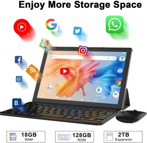 Miniatura 3 de Tablet Android 15, tabletas 2 en 1 de 10 pulgadas con teclado, 18 GB de RAM 128 GB ROM 2 TB Expand, CPU de cuatro núcleos de 2.0 GHz, 5G WiFi 6