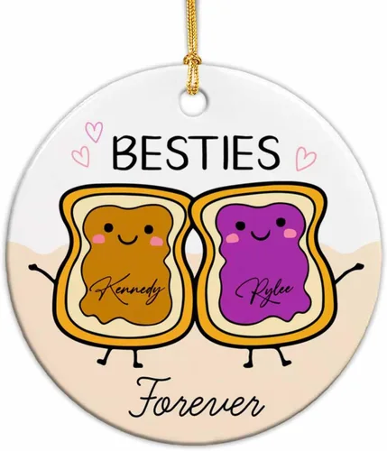 Miniatura 26 de Adornos de cerámica personalizados para los mejores amigos están atados con cuerdas de corazón, adorno personalizado de 2 amigos, adorno de buenos