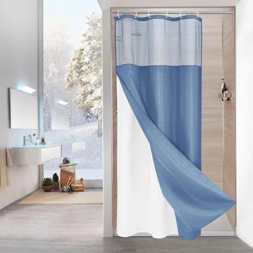 Miniatura 31 de MitoVilla Cortina de ducha pequeña beige de 36 x 72 pulgadas, juego de cortina de ducha de tela de punto gofre de tamaño medio estrecho con forro