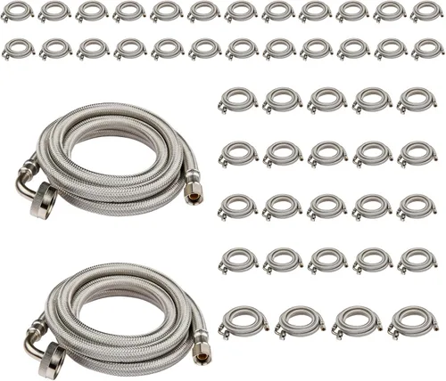 Miniatura 11 de Manguera para lavavajillas de 4 pies, 3/8 pulgadas Comp x 3/4 pulgadas FHT de acero inoxidable con codo FGH de 90 grados