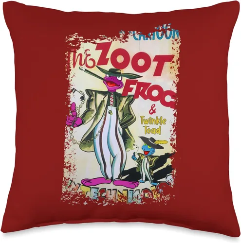 Funny Cute Frog 1950's 1960's Vintage Nostalgia Poison Dart Frogs Cartoon Retro Zoot 40's, 50's Pachuco Suit Throw Pillow, 16 x 16 pulgadas,