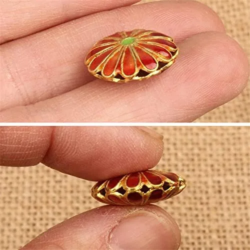 Miniatura 3 de 10 piezas de pulido Cloisonne 12 pétalos con cuentas DIY de 0.709 in, accesorios de cobre esmaltado, hallazgos, aretes, pulsera, collar