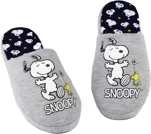 PEANUTS Snoopy - Pantuflas para mujer en color gris marga, calzado de dibujos animados de Snoopy y Woodstock para mujer Zapatos de casa sin cordones